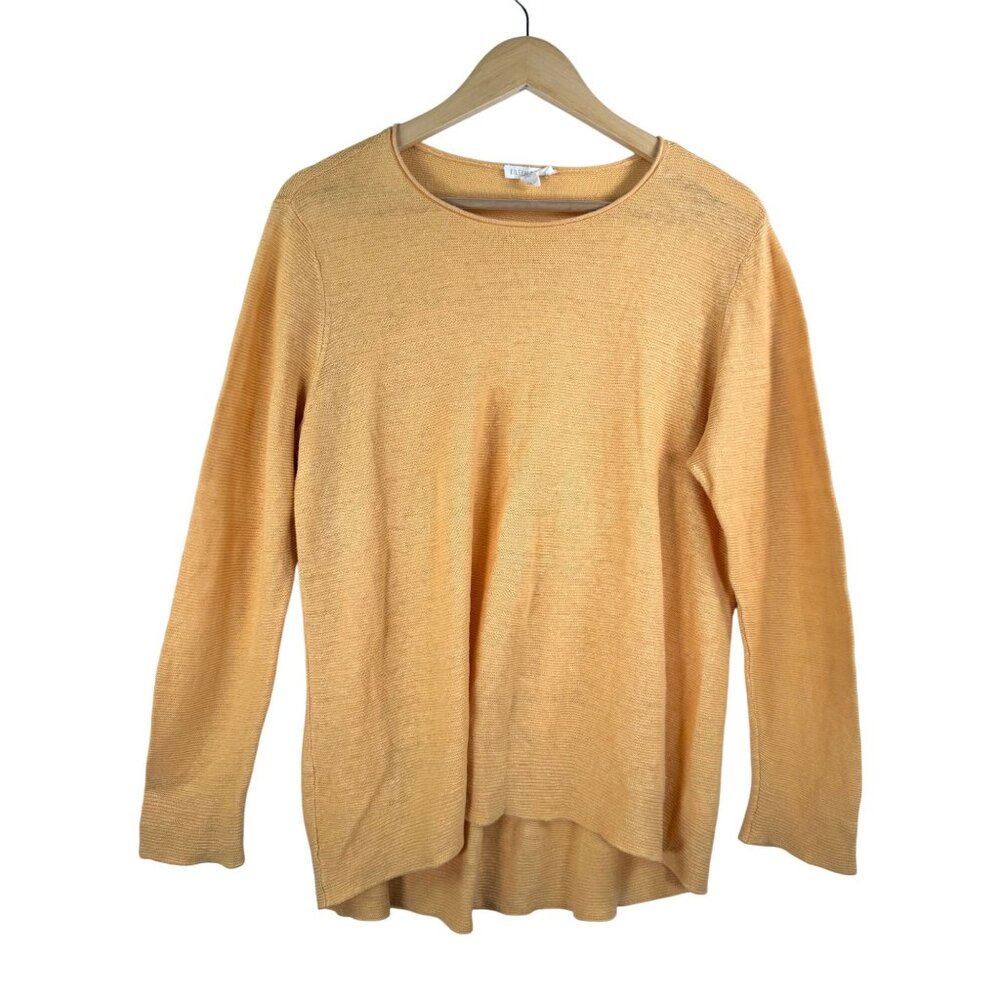Eileen Fisher 100% linen lagen look high low top mustard sz L